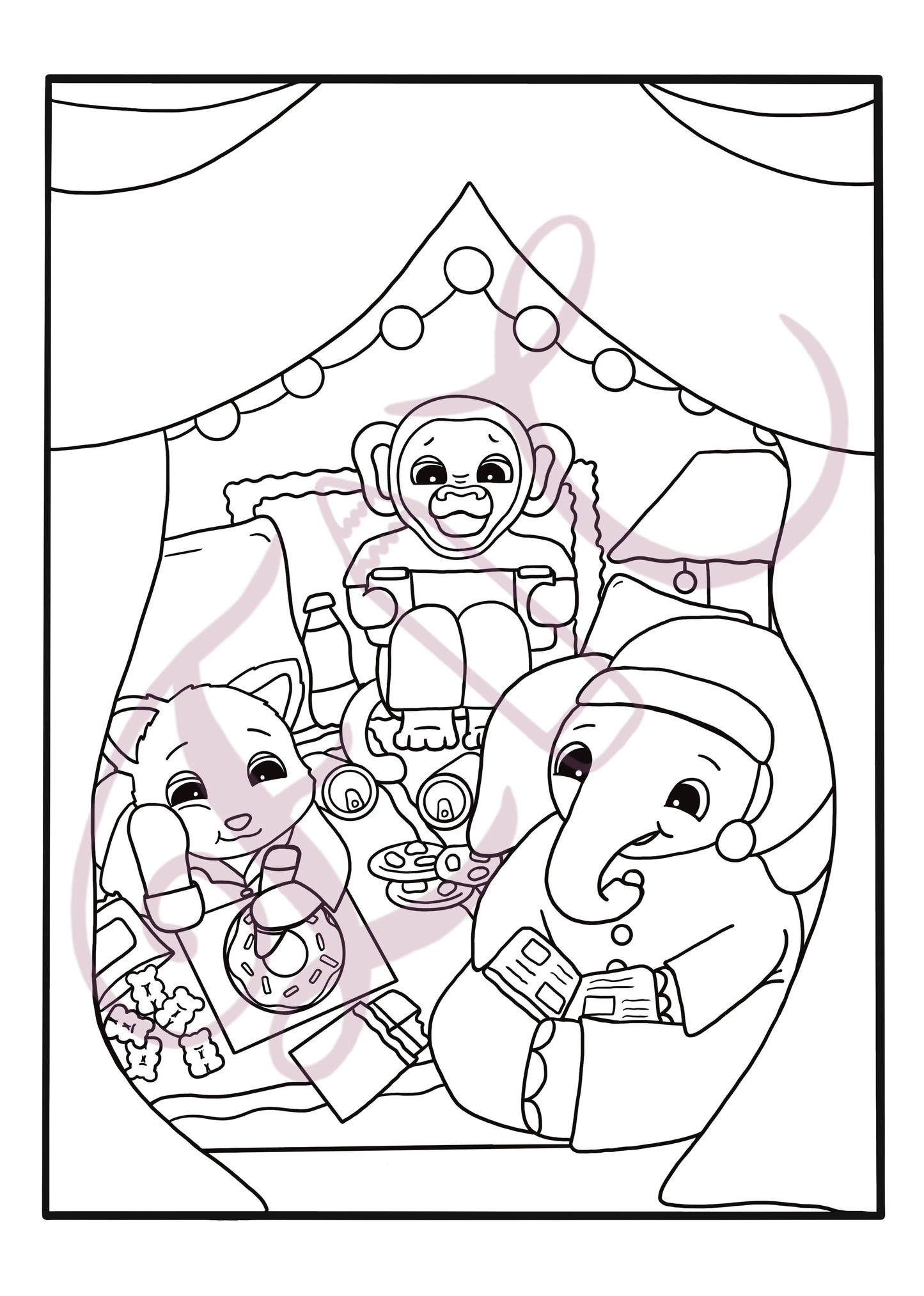Friends Sleepover Colouring Page