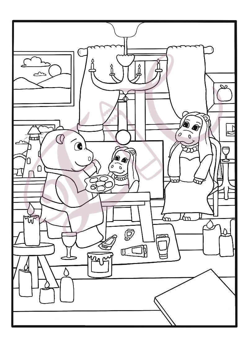 Painting Hippo Colouring Page