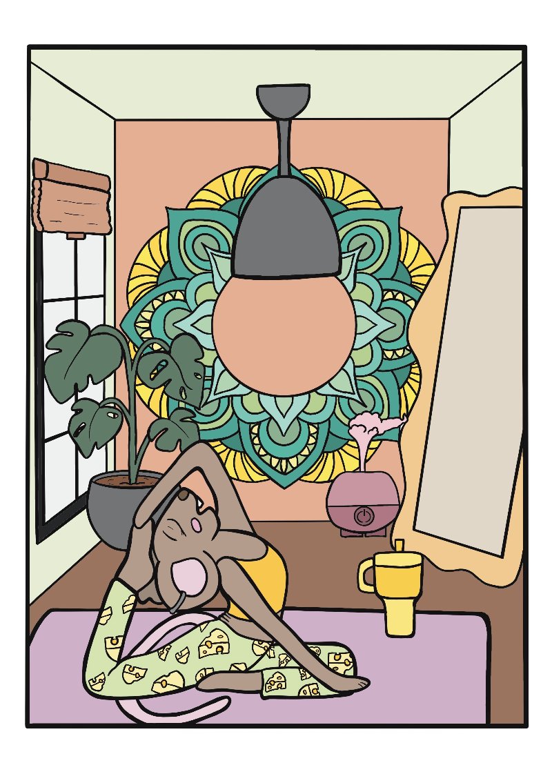 Yoga Mouse Colouring Page