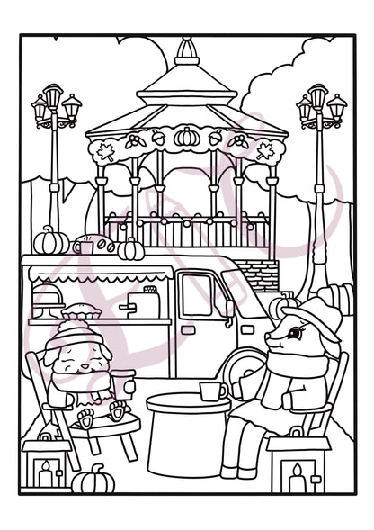 Autumn Farmers Market Colouring Page