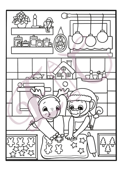 Baking Christmas Cookies Colouring Page