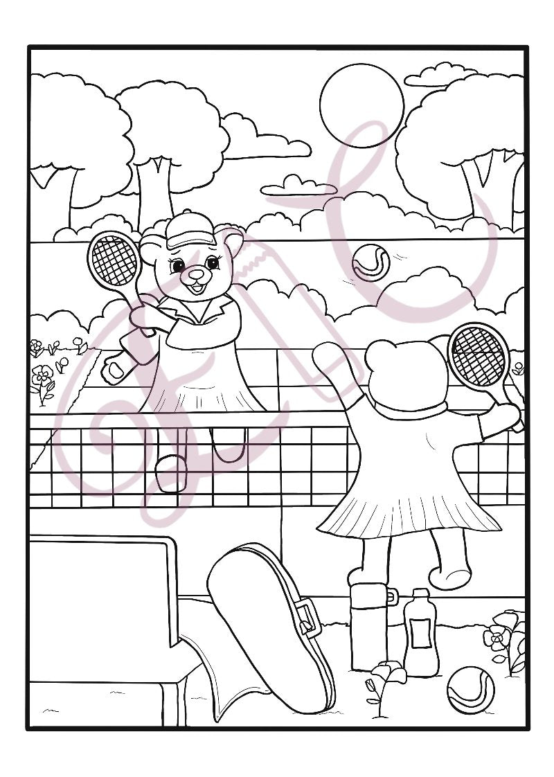 Bear Tennis Colouring Page