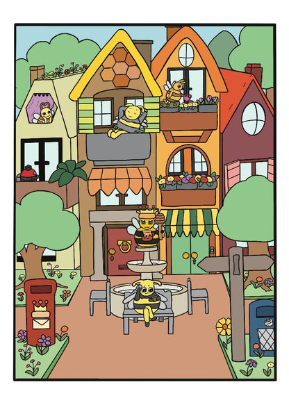 Bee Village Colouring Page