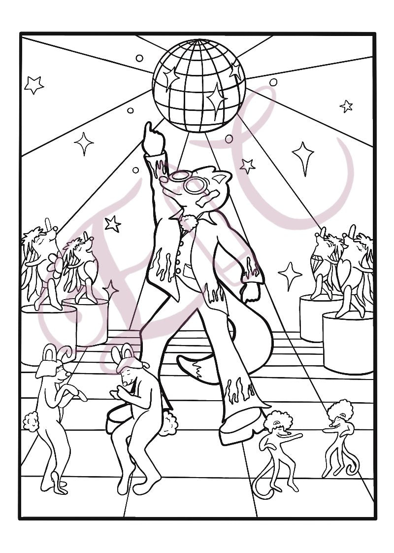 Disco Fox Colouring Page