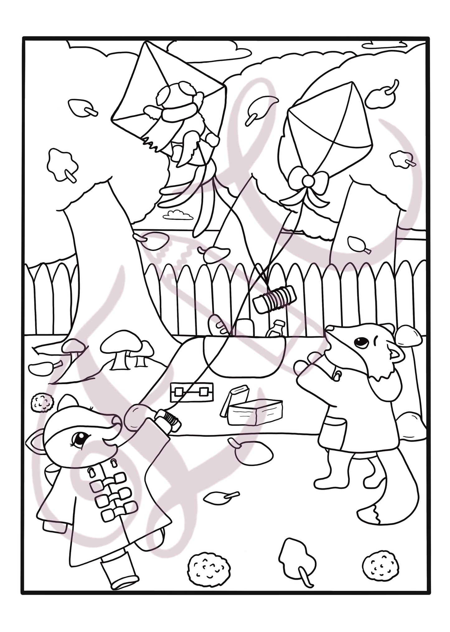 Flying Kites Colouring Page