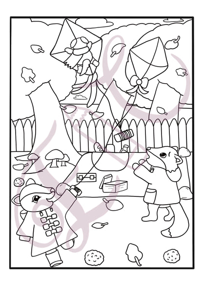 Flying Kites Colouring Page