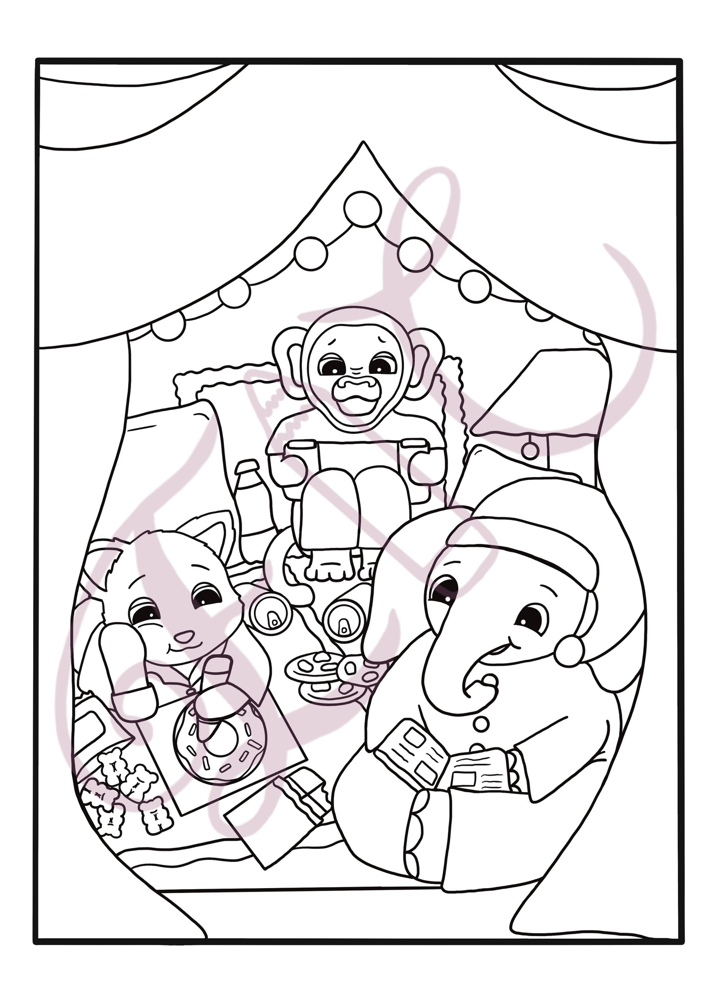 Friends Sleepover Colouring Page