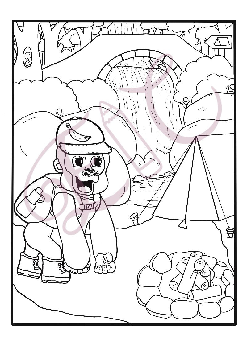 Gorilla Camping Colouring Page