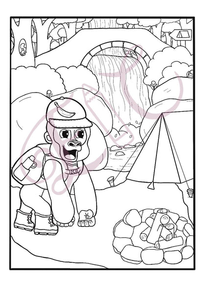 Gorilla Camping Colouring Page