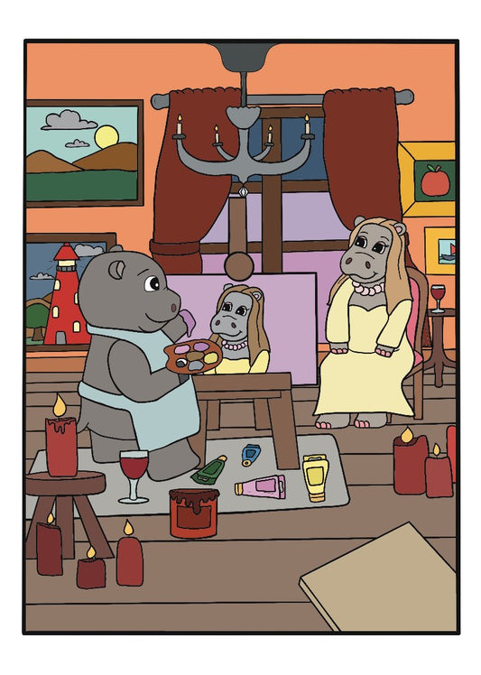 Painting Hippo Colouring Page