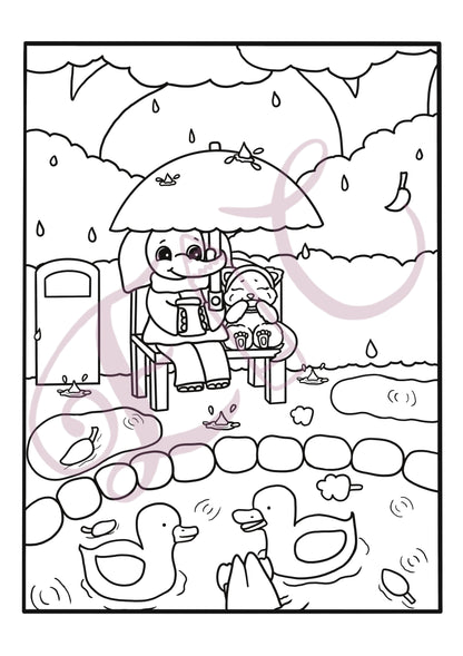 Rainy Lunch Colouring Page