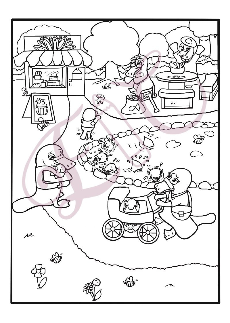 Platypus Picnic Colouring Page