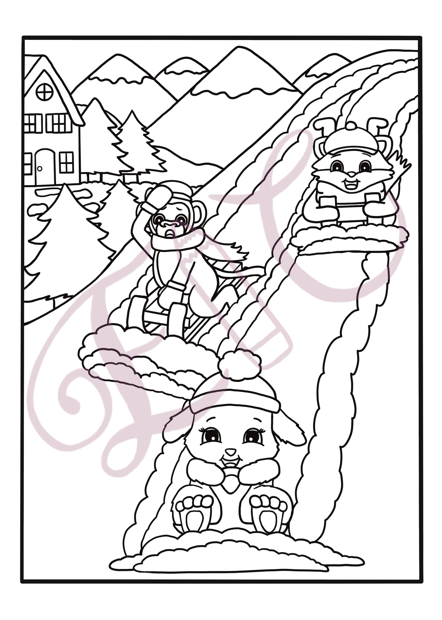 Sledding Colouring Page