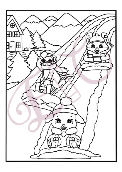 Sledding Colouring Page