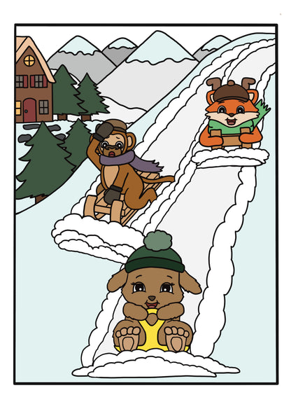 Sledding Colouring Page