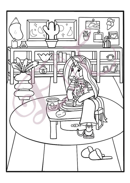 Unicorn Pottery Colouring Page