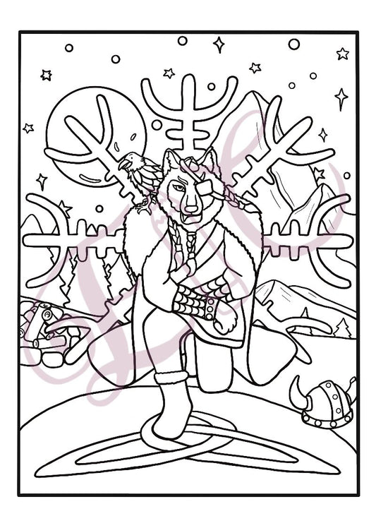 Viking Wolf Colouring Page