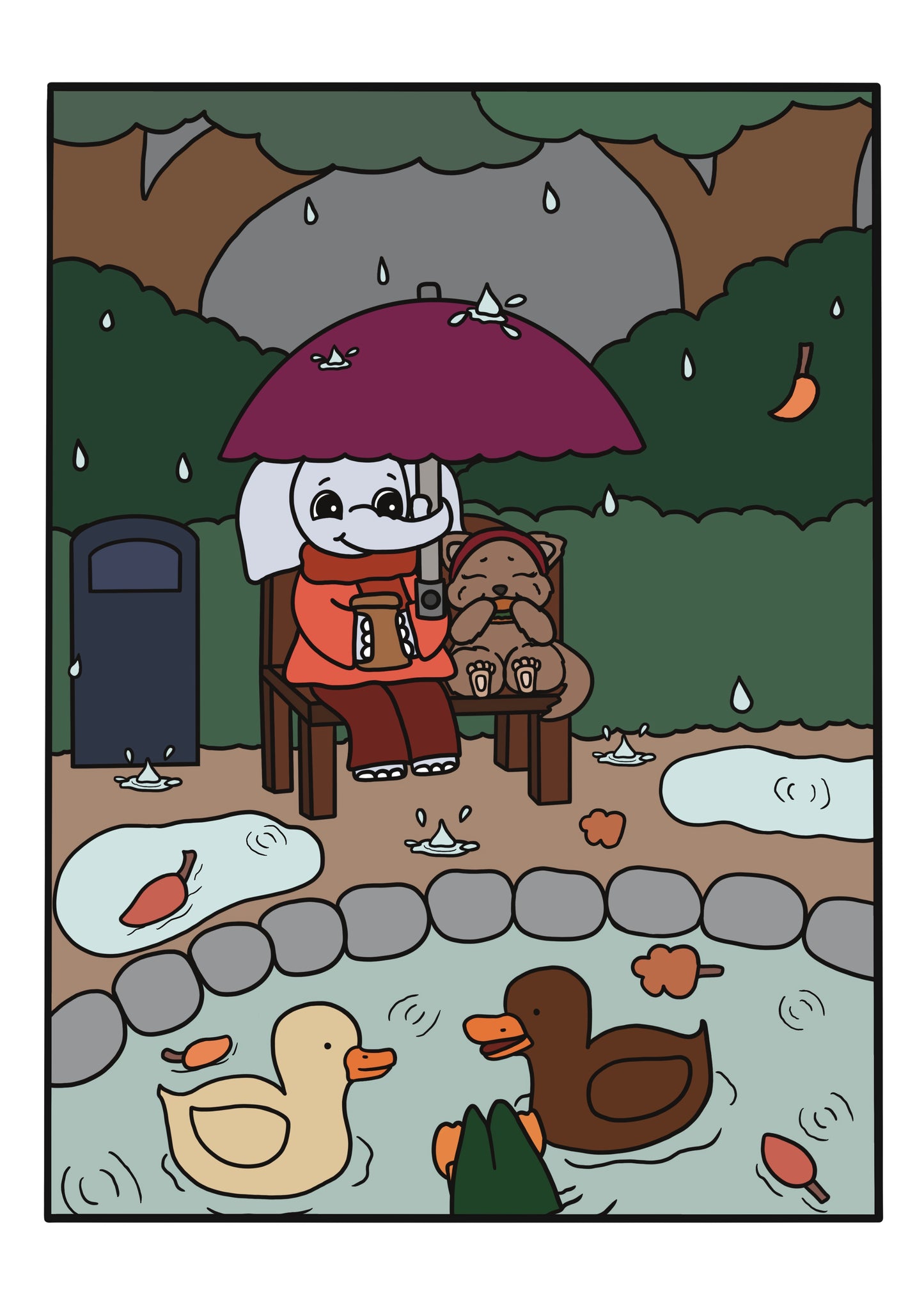 Rainy Lunch Colouring Page