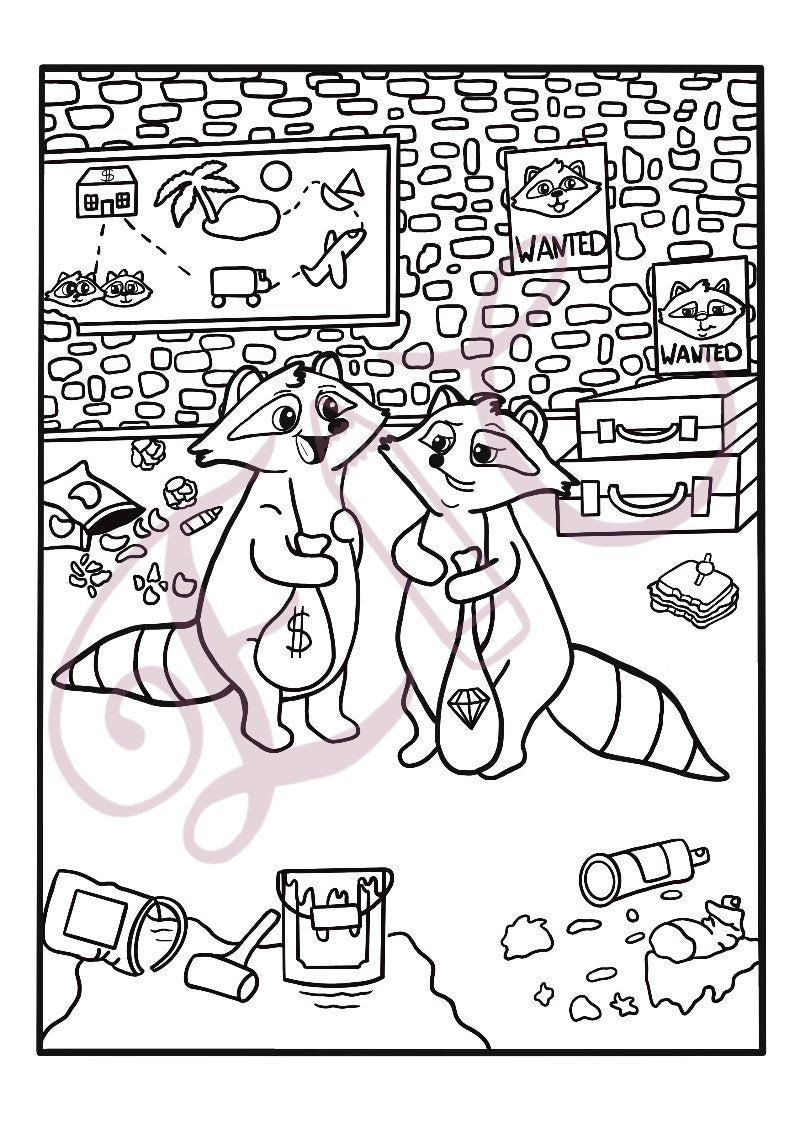 Raccoons Heist Colouring Page